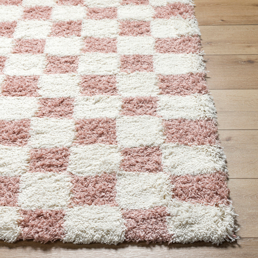 Tapis Shaggy à Carreaux Rose/Ivoire Dewas
