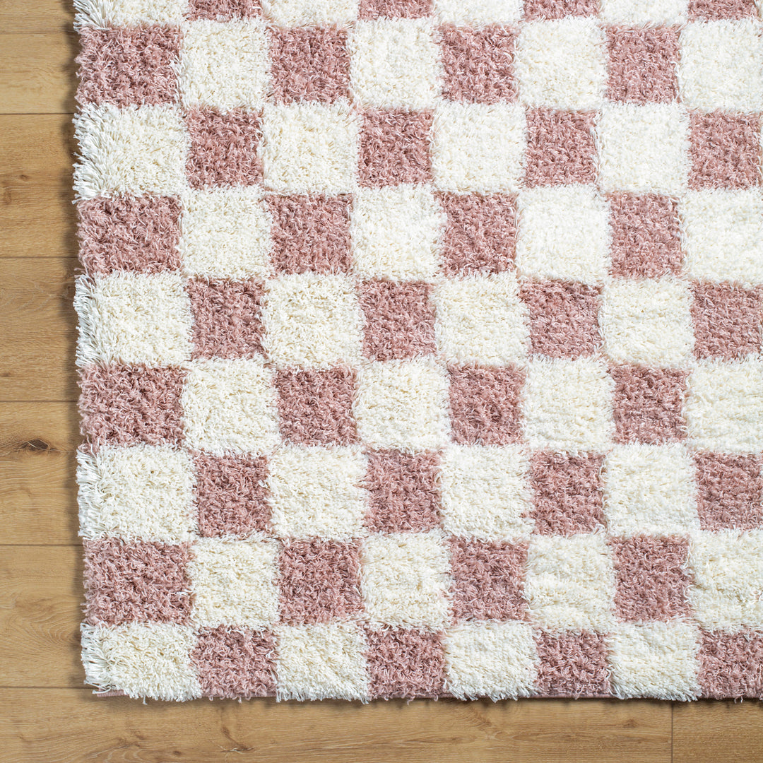 Tapis Shaggy à Carreaux Rose/Ivoire Dewas