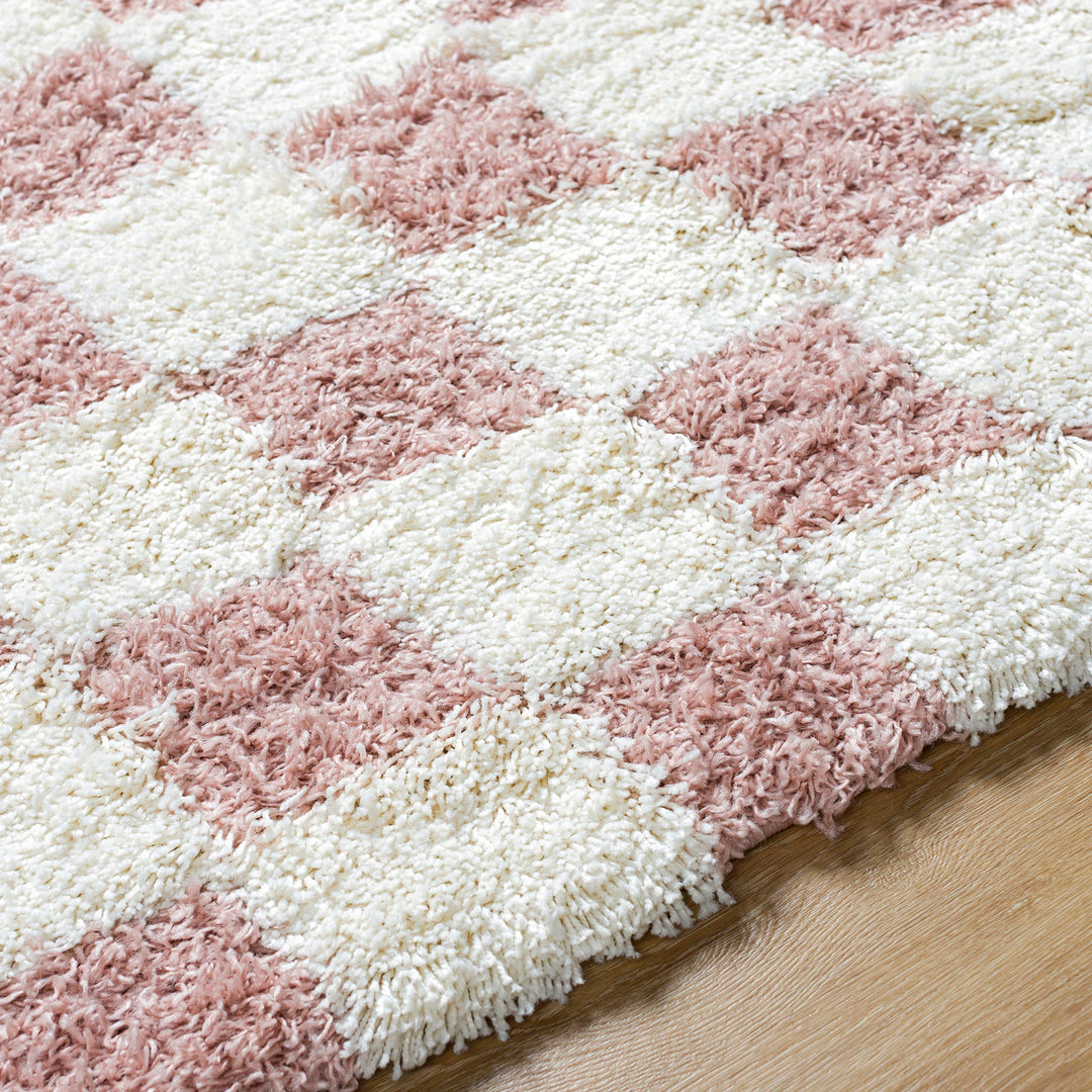 Tapis Shaggy à Carreaux Rose/Ivoire Dewas