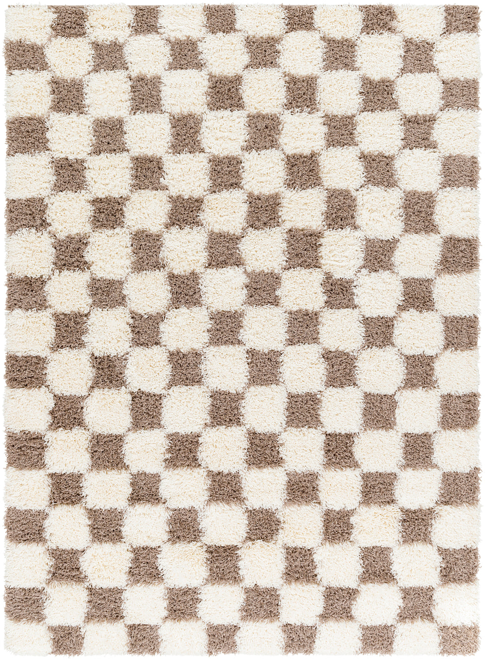 Tapis Shaggy à Carreaux Marron/Ivoire Dewas