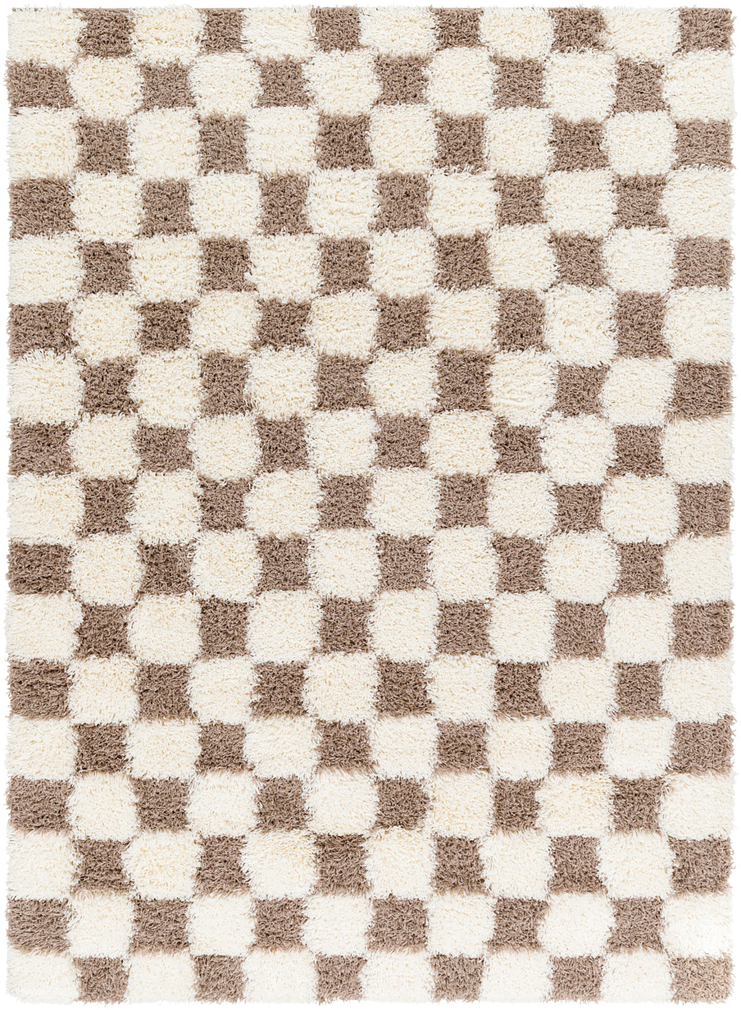 Tapis Shaggy à Carreaux Marron/Ivoire Dewas
