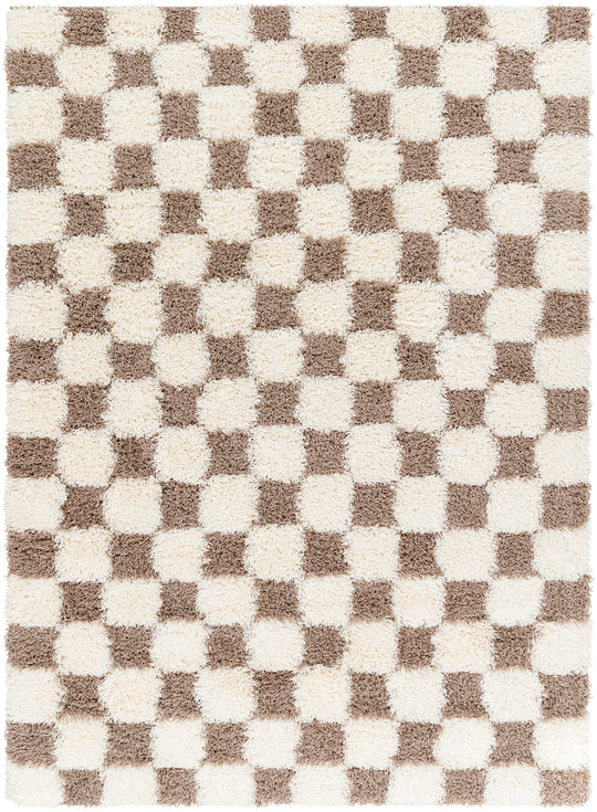 Tapis Shaggy à Carreaux Marron/Ivoire Dewas
