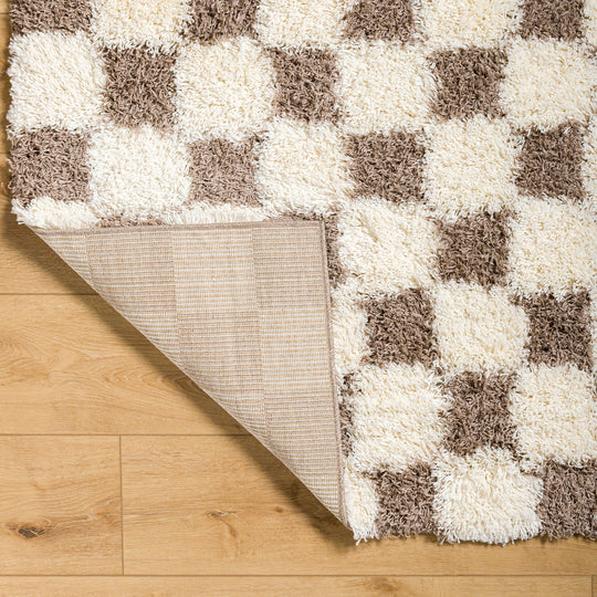 Tapis Shaggy à Carreaux Marron/Ivoire Dewas