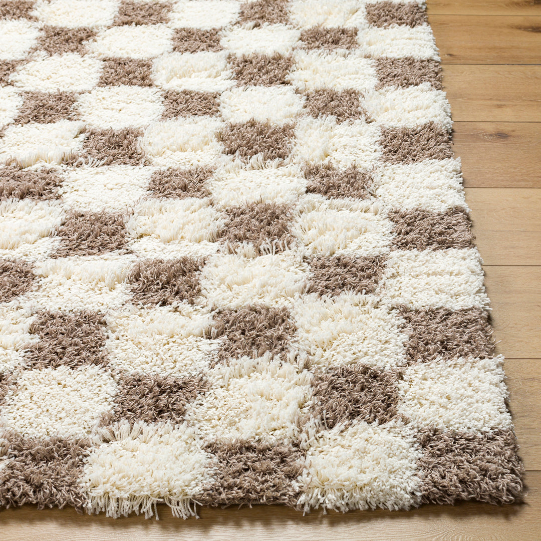 Tapis Shaggy à Carreaux Marron/Ivoire Dewas