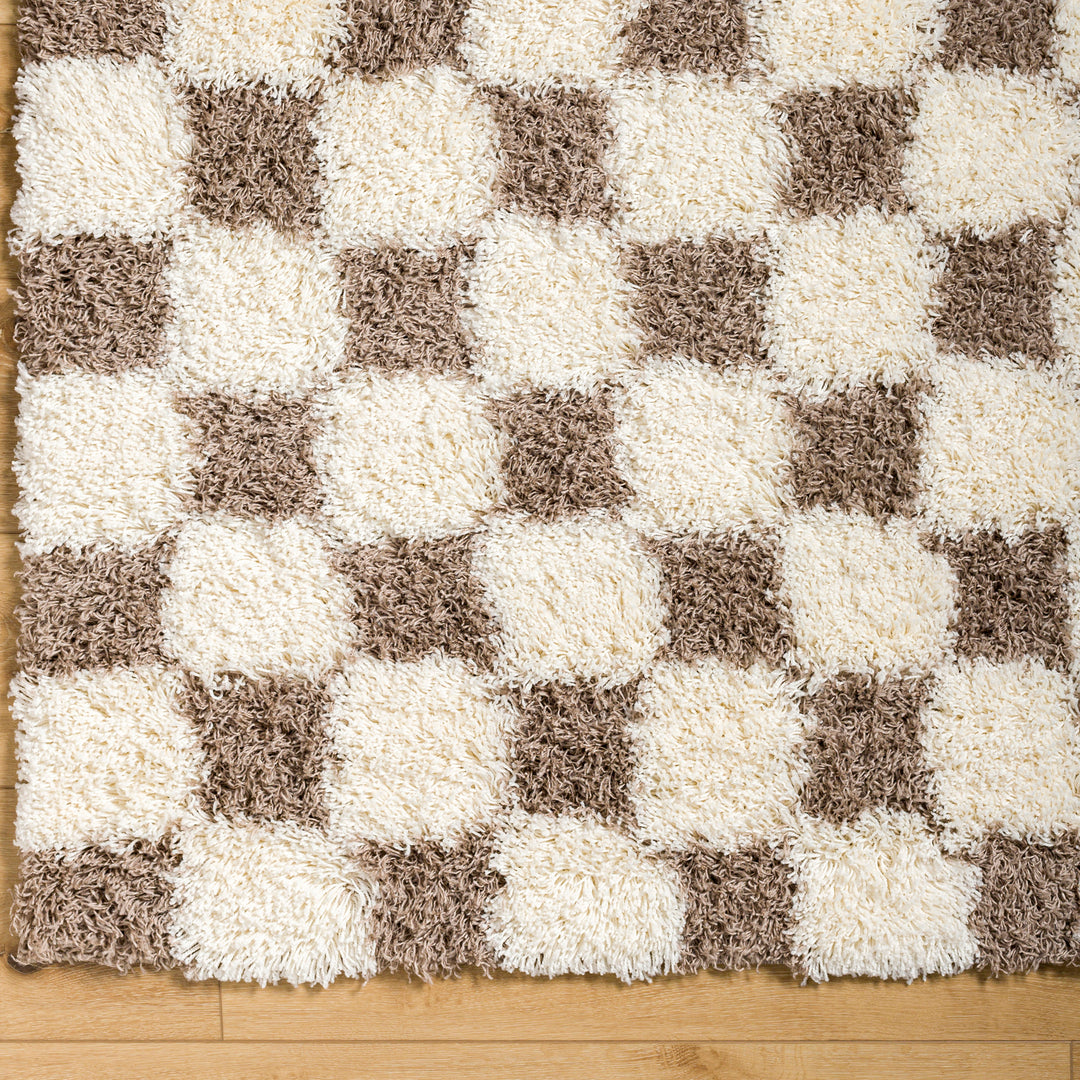 Tapis Shaggy à Carreaux Marron/Ivoire Dewas