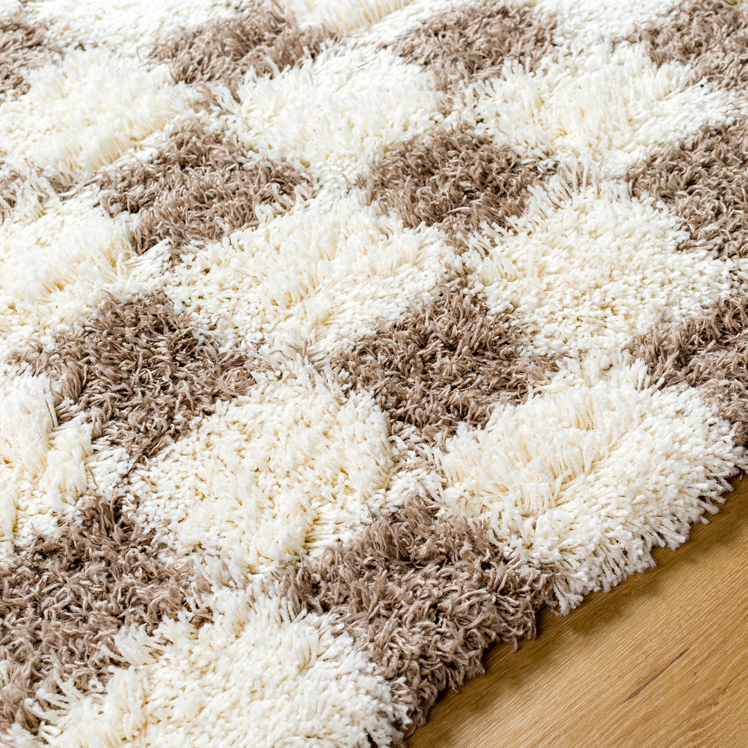 Tapis Shaggy à Carreaux Marron/Ivoire Dewas