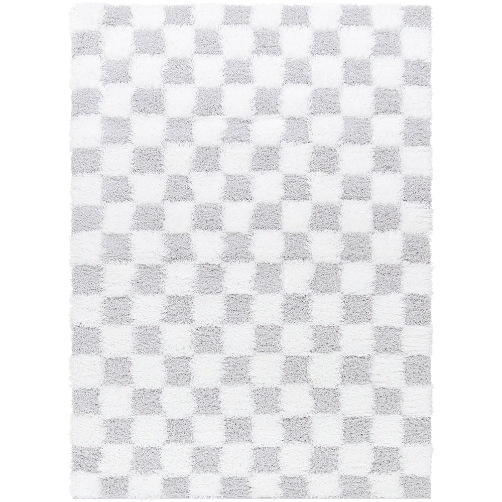 Tapis Shaggy à Carreaux Ivoire/Gris Clair Dewas