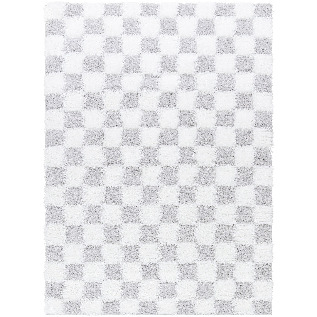 Tapis Shaggy à Carreaux Ivoire/Gris Clair Dewas