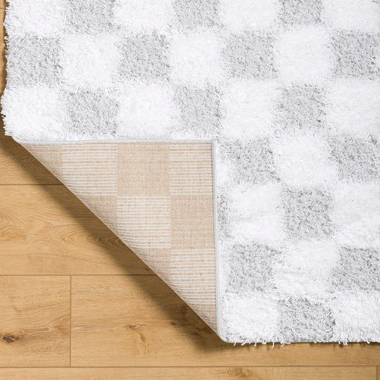 Tapis Shaggy à Carreaux Ivoire/Gris Clair Dewas