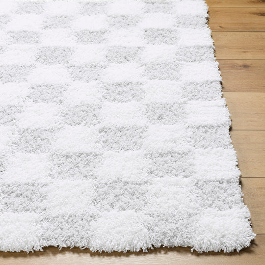Tapis Shaggy à Carreaux Ivoire/Gris Clair Dewas