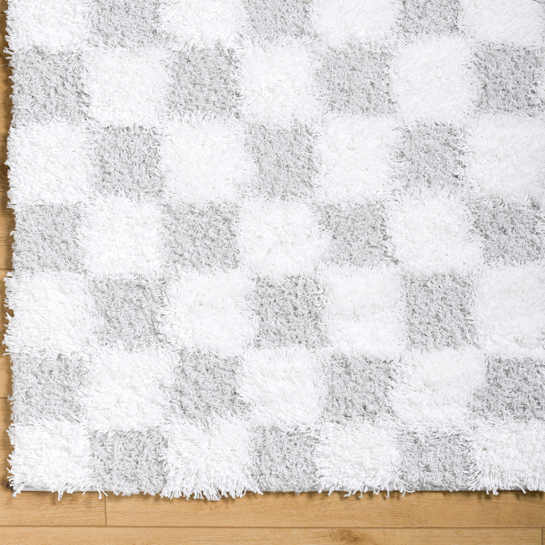 Tapis Shaggy à Carreaux Ivoire/Gris Clair Dewas