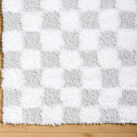 Tapis Shaggy à Carreaux Ivoire/Gris Clair Dewas