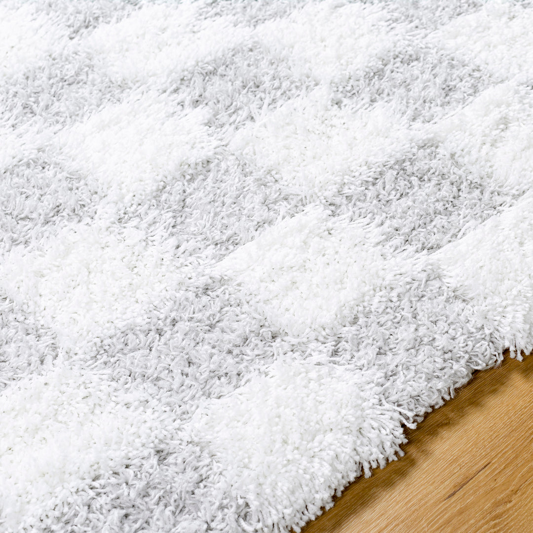 Tapis Shaggy à Carreaux Ivoire/Gris Clair Dewas