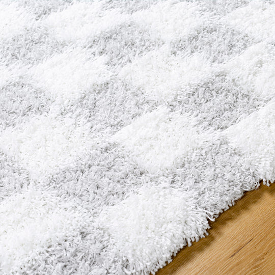 Tapis Shaggy à Carreaux Ivoire/Gris Clair Dewas