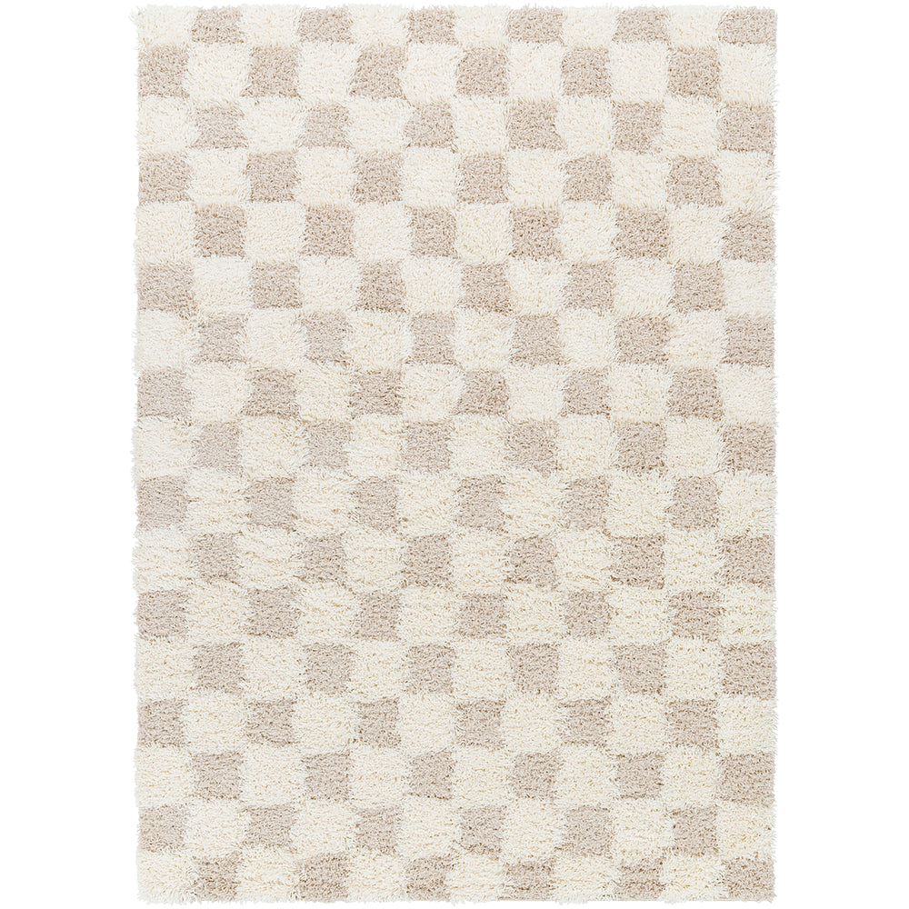 Tapis Shaggy à Carreaux Ivoire/Beige Clair Dewas