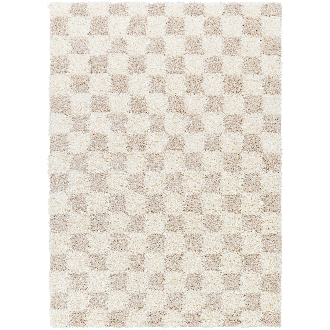Tapis Shaggy à Carreaux Ivoire/Beige Clair Dewas