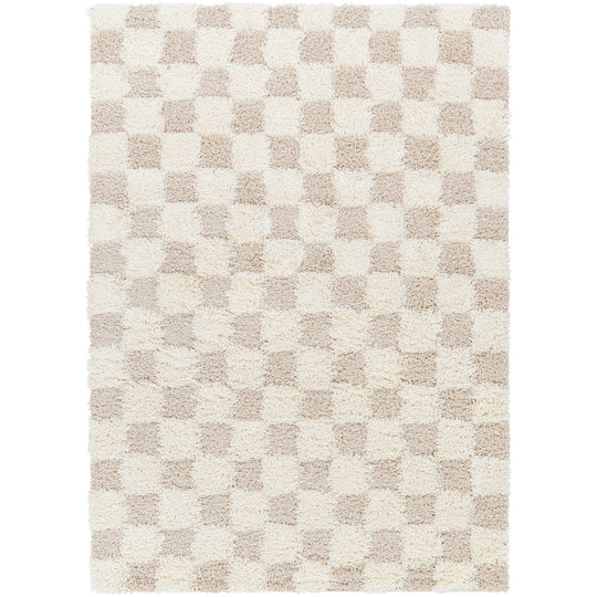 Tapis Shaggy à Carreaux Ivoire/Beige Clair Dewas