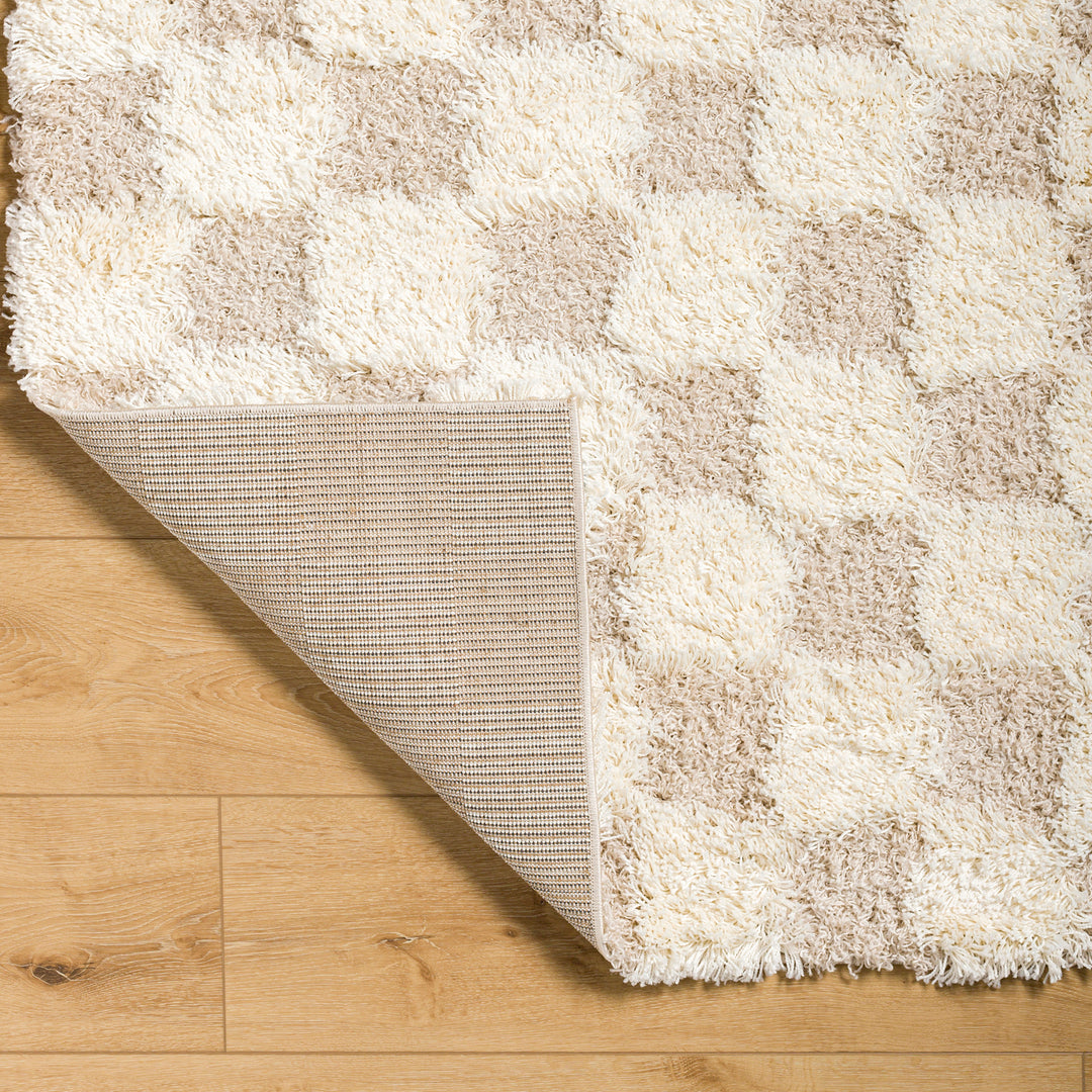 Tapis Shaggy à Carreaux Ivoire/Beige Clair Dewas