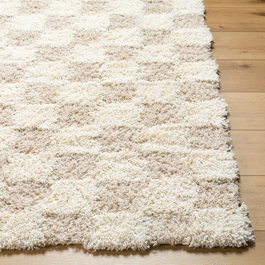 Tapis Shaggy à Carreaux Ivoire/Beige Clair Dewas
