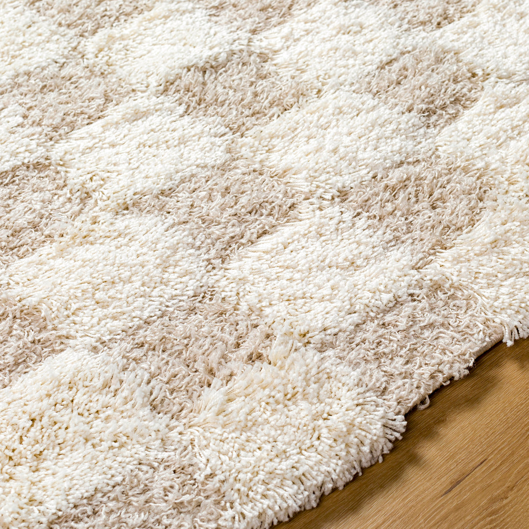 Tapis Shaggy à Carreaux Ivoire/Beige Clair Dewas
