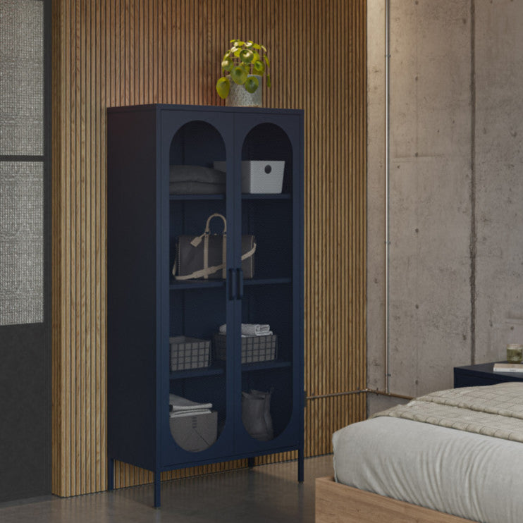 Vaisselier DRAWER Zio Bleu 2 portes en métal H170cm