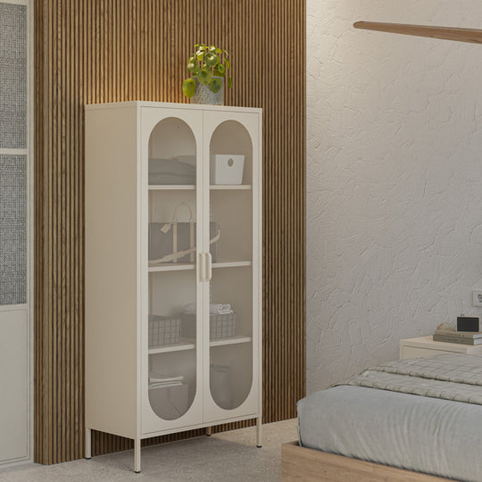 Vaisselier DRAWER Zio 2 portes en métal beige H170cm