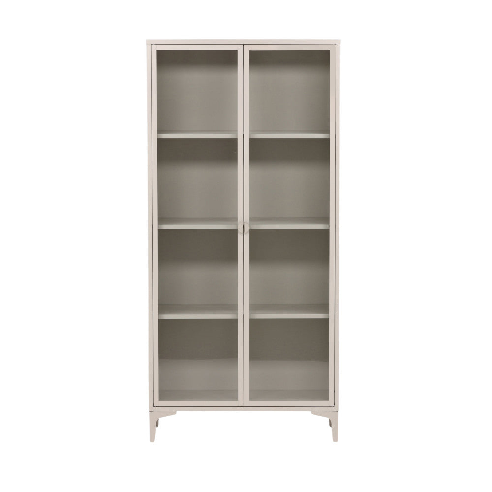 Vaisselier DRAWER Piring 2 portes en verre et métal H190cm Couleur Beige