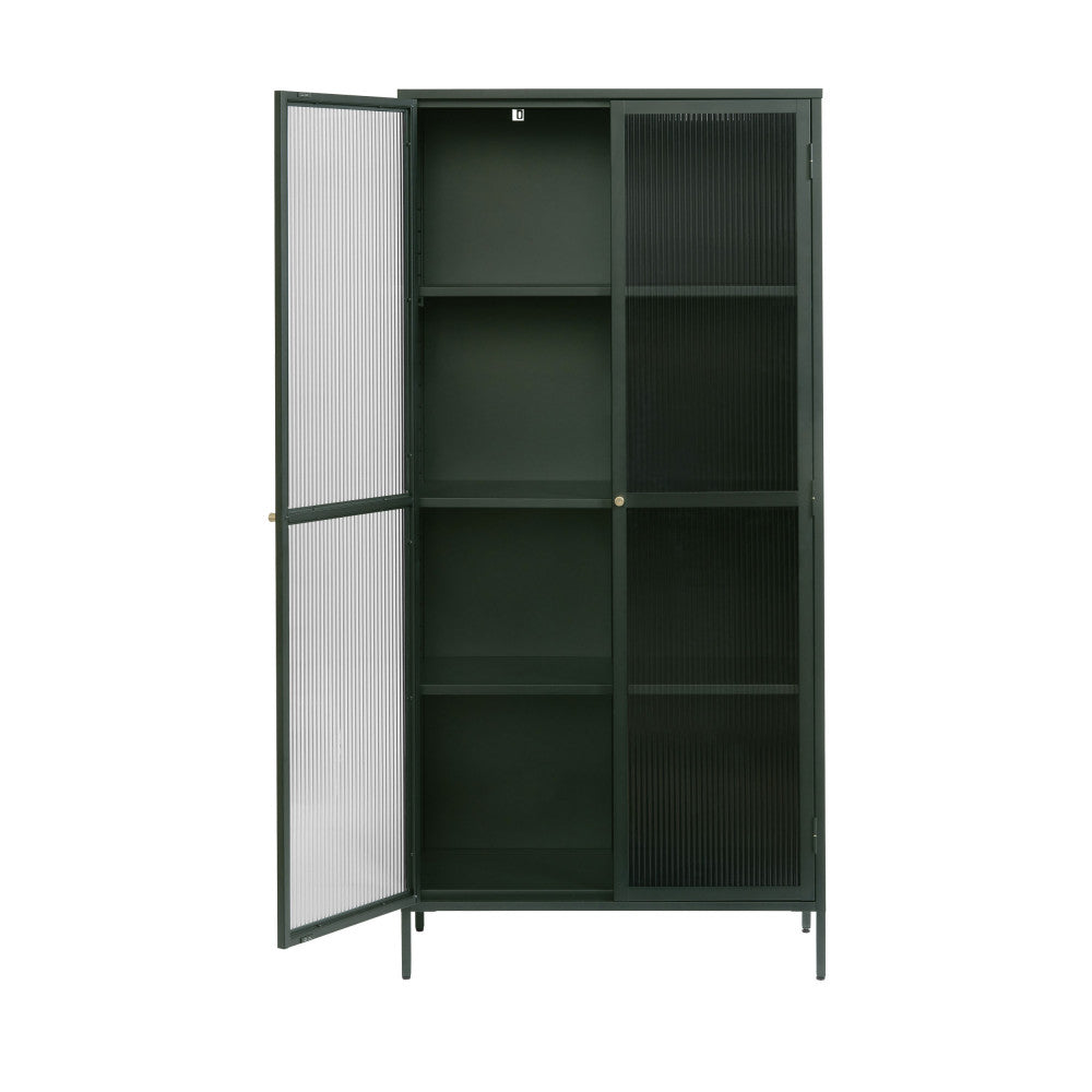 Vaisselier DRAWER 2 portes en verre strié et Metal BJORN 190cm