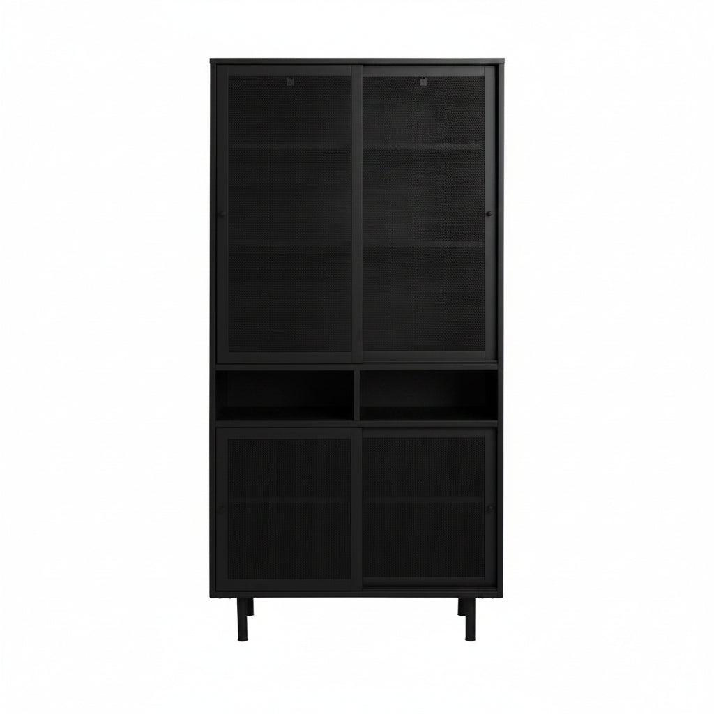 Vaisselier DRAWER Kiso 4 portes 2 niches en métal noir H180cm