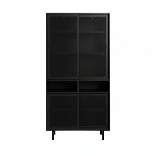 Vaisselier DRAWER Kiso 4 portes 2 niches en métal noir H180cm