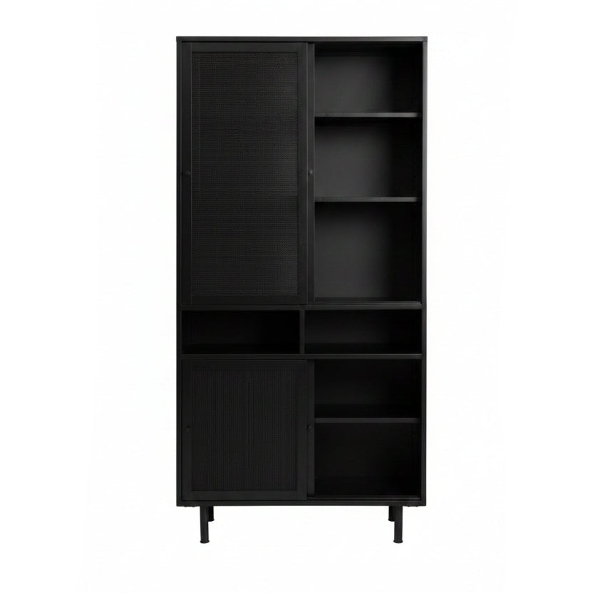 Vaisselier DRAWER Kiso 4 portes 2 niches en métal noir H180cm