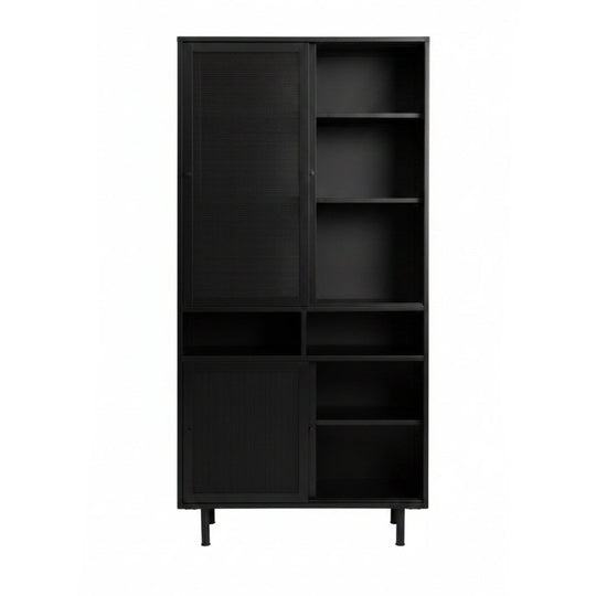 Vaisselier DRAWER Kiso 4 portes 2 niches en métal noir H180cm