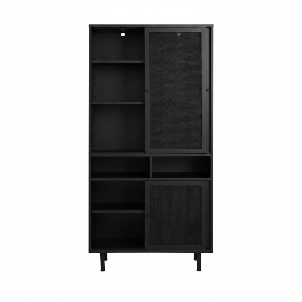 Vaisselier DRAWER Kiso 4 portes 2 niches en métal noir H180cm