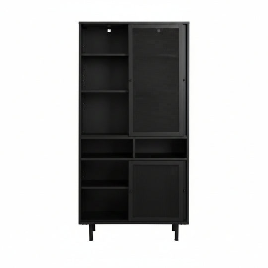 Vaisselier DRAWER Kiso 4 portes 2 niches en métal noir H180cm
