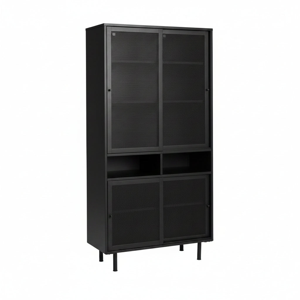 Vaisselier DRAWER Kiso 4 portes 2 niches en métal noir H180cm