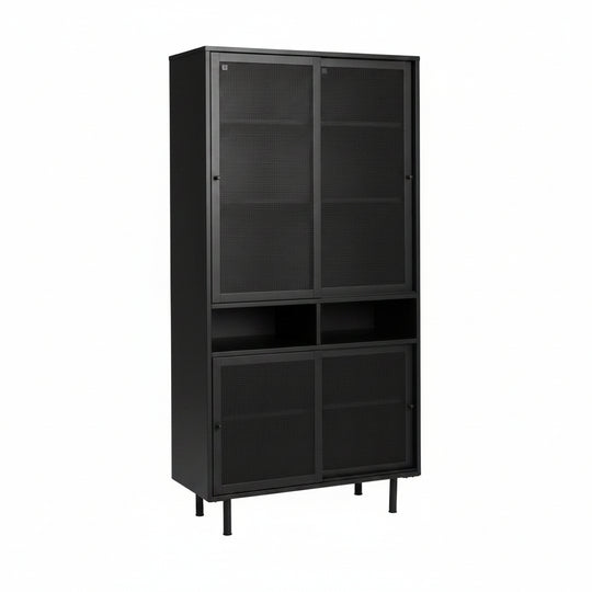 Vaisselier DRAWER Kiso 4 portes 2 niches en métal noir H180cm