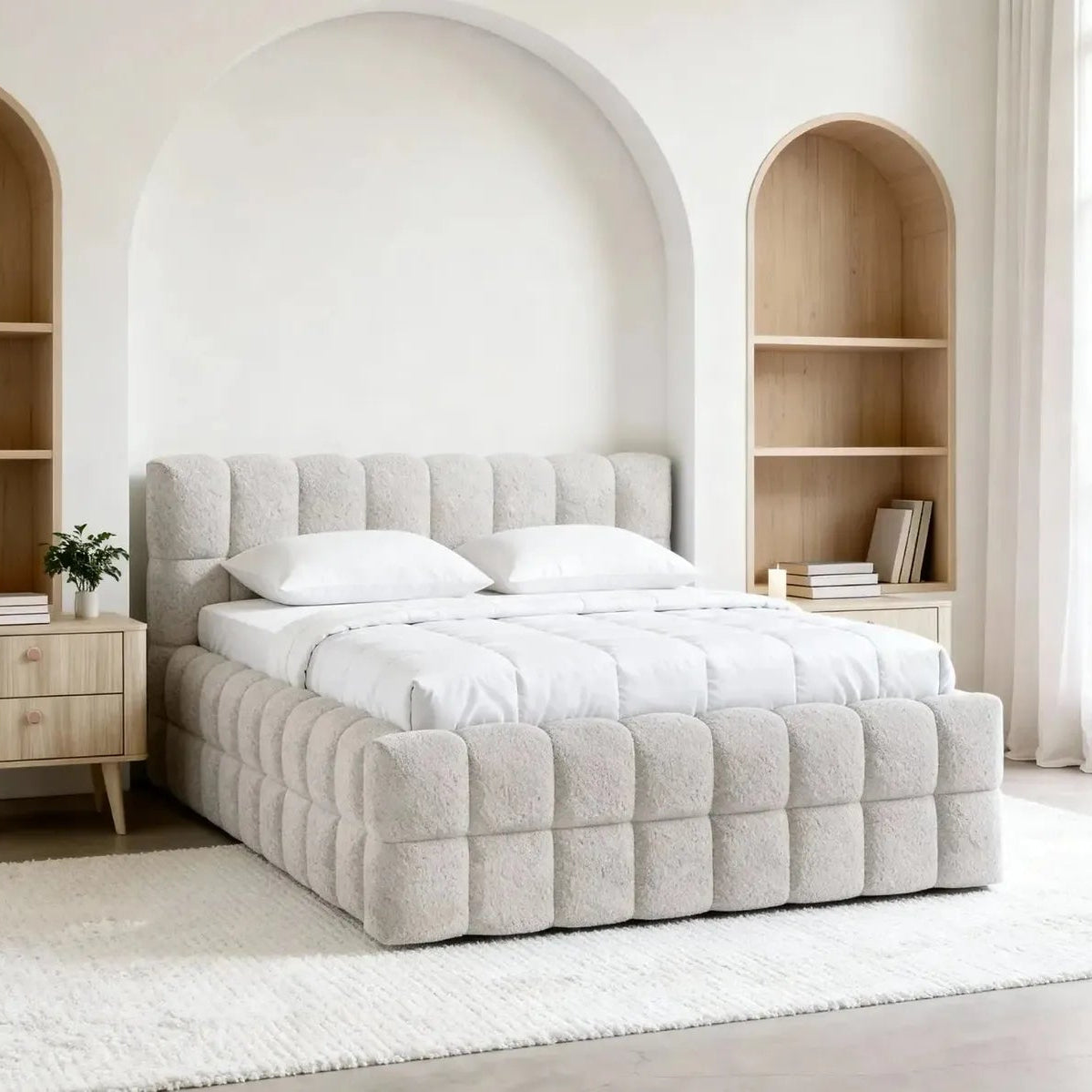 Lit coffre CASANOVA PARIS Voltaire bouclette beige 180x200 — photo produit