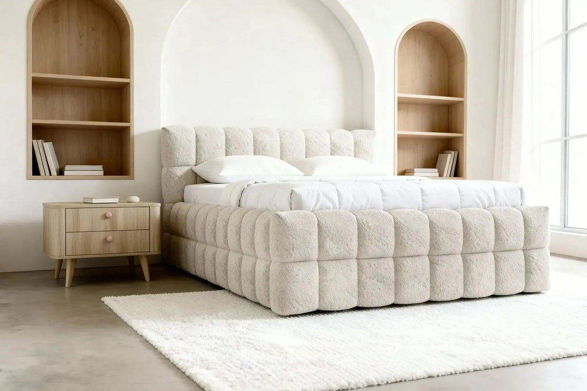 Lit coffre CASANOVA PARIS Voltaire bouclette beige 180x200 — photo produit