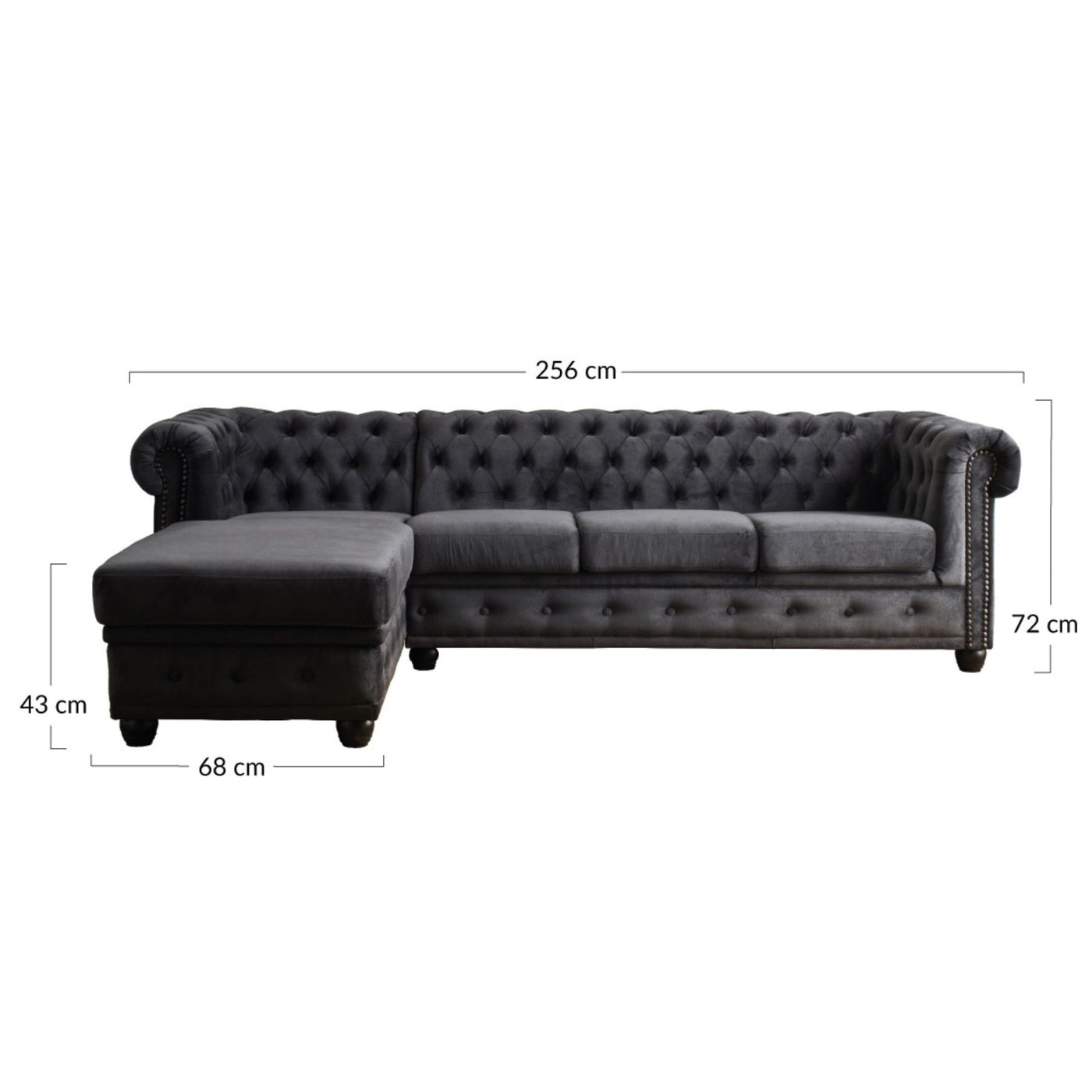 Canapé d'angle gauche William Chesterfield 4 places en velours bleu canard