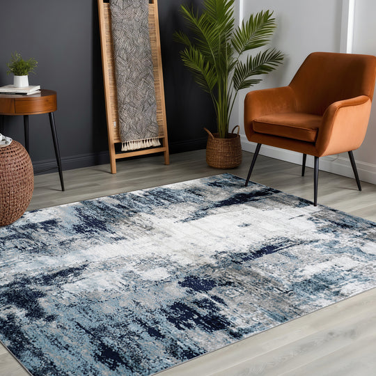Tapis de Couloir Abstrait Moderne Bleu/Blanc/Gris Helsinki