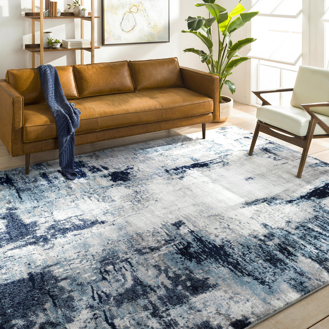 Tapis de Couloir Abstrait Moderne Bleu/Blanc/Gris Helsinki