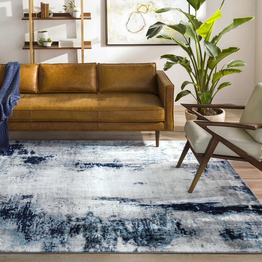 Tapis de Couloir Abstrait Moderne Bleu/Blanc/Gris Helsinki