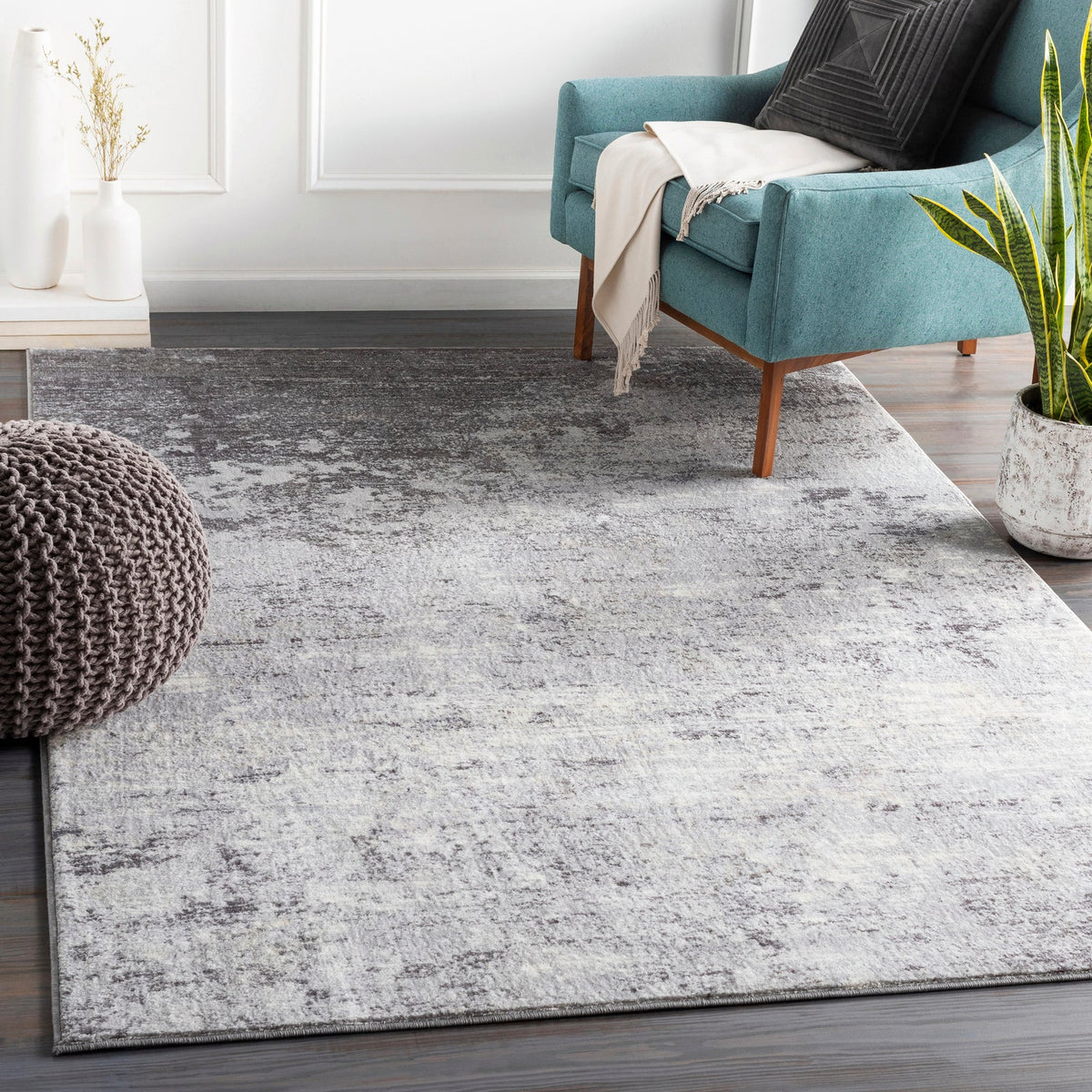 Tapis SURYA Bangkok moderne, motif abstrait dégradé gris clair et anthracite, vue 11