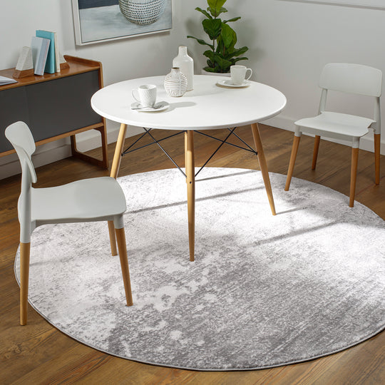 Tapis Rond Abstrait Moderne Gris/Blanc Rond Bangkok
