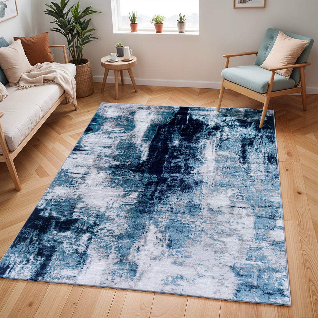 Tapis Abstrait Moderne Bleu/Gris Helsinki