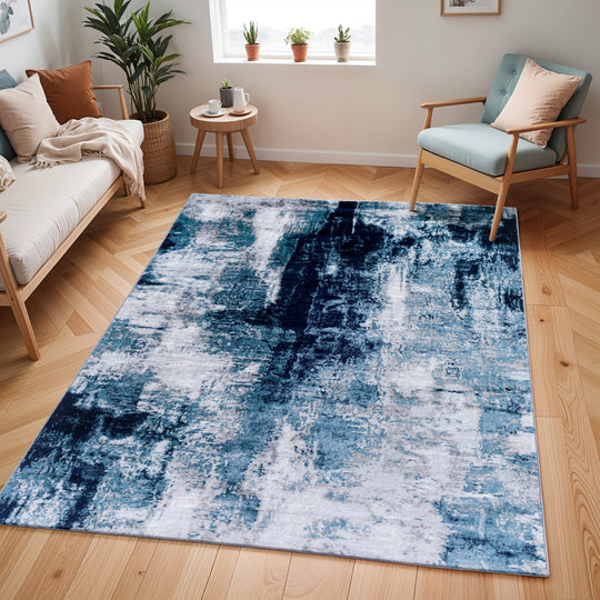 Tapis Abstrait Moderne Bleu/Gris Helsinki