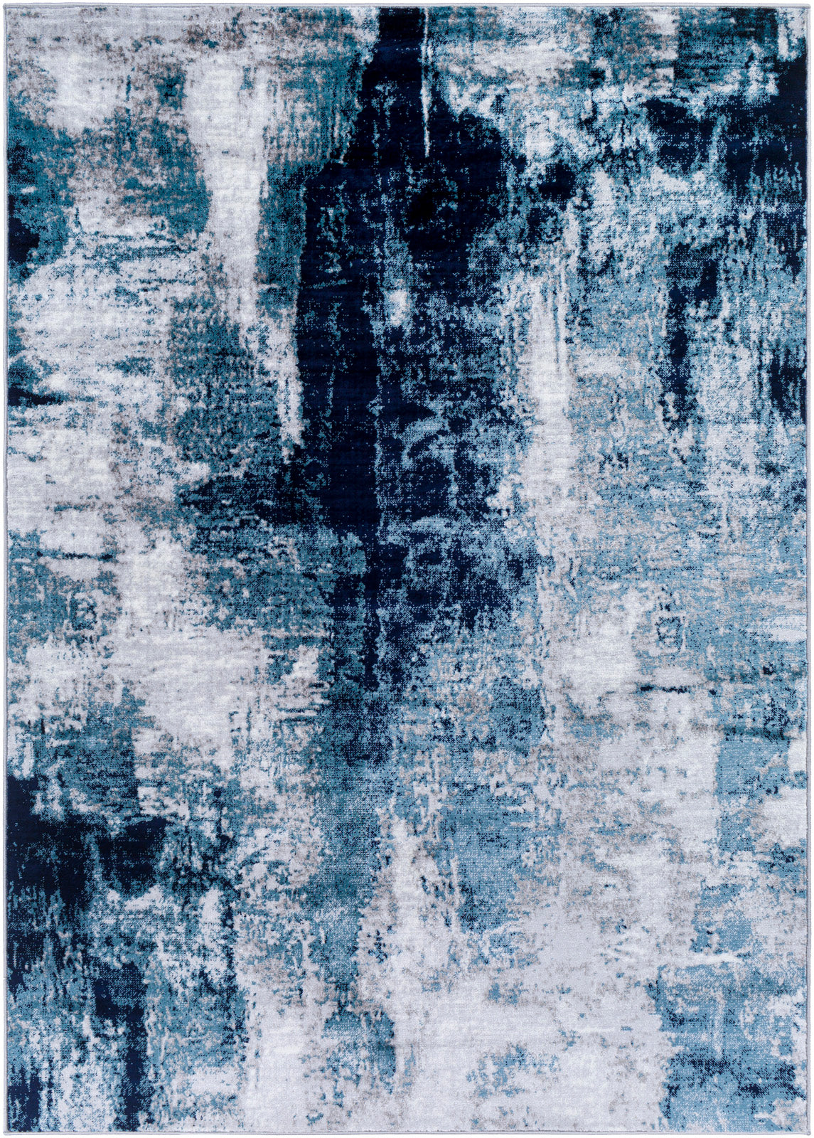 Tapis SURYA Helsinki moderne, motif abstrait façon peinture bleu encre, bleu ciel, gris et blanc, vue 12