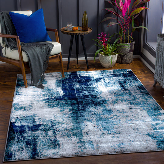 Tapis Abstrait Moderne Bleu/Gris Helsinki
