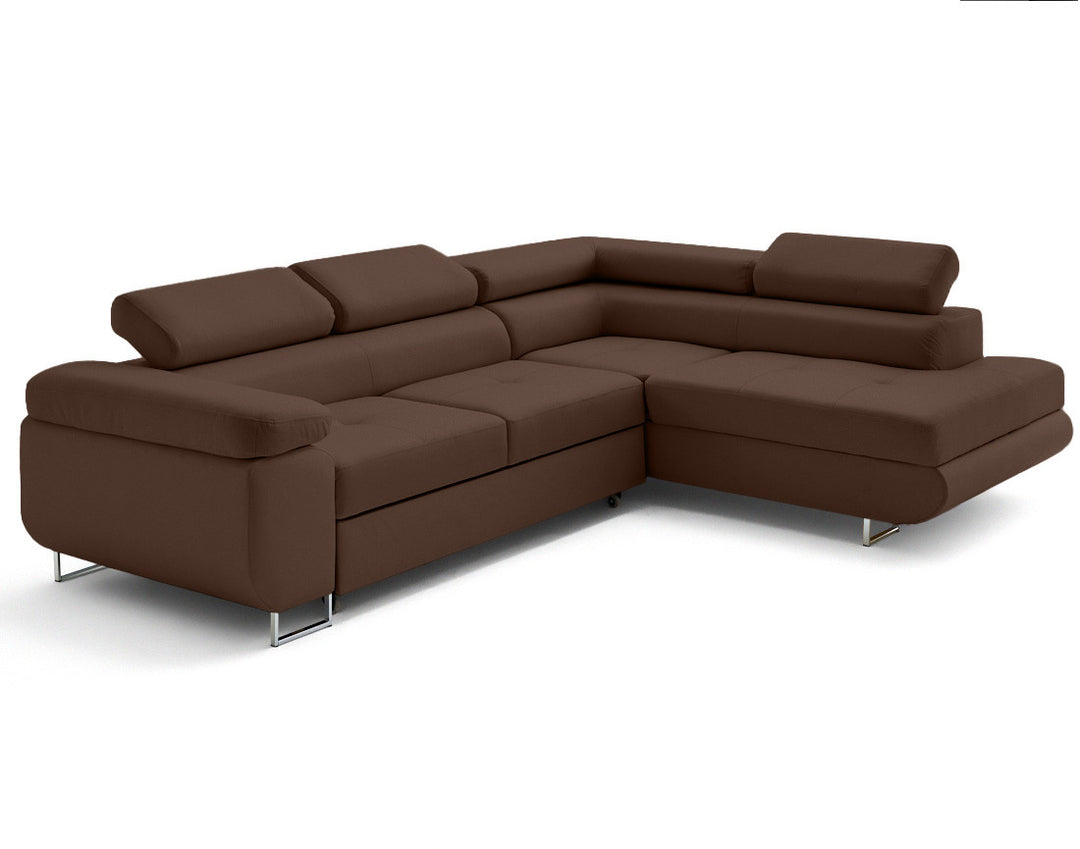 Canapé d'angle droit convertible BEST MOBILIER Zaria 5 places avec coffre et têtières en simili marron