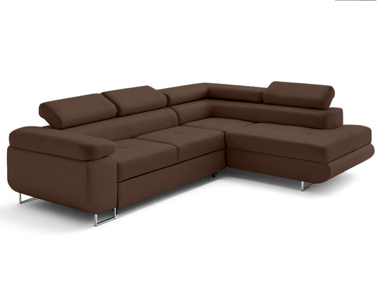 Canapé d'angle droit convertible BEST MOBILIER Zaria 5 places avec coffre et têtières en simili marron